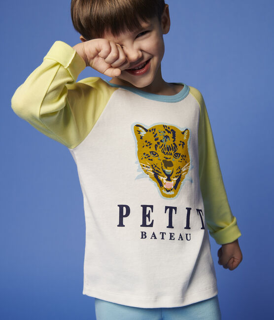Pijama con estampado de leopardo de algodón de niño amarillo SUNNY/blanco MULTICO