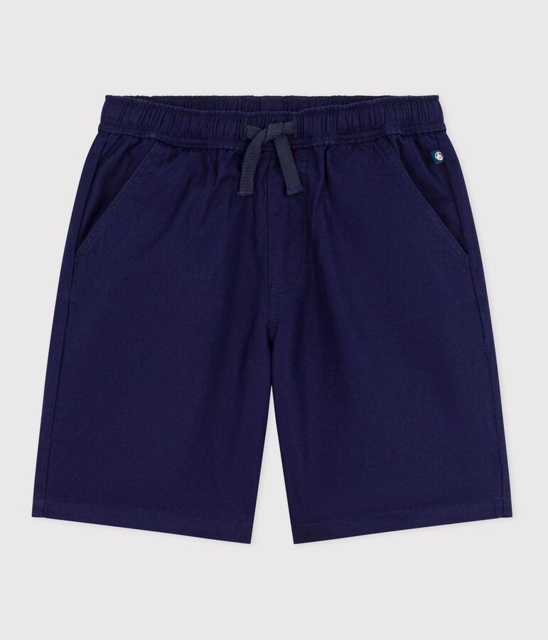 Bermudas cortas infantiles de algod&oacute;n liso azul