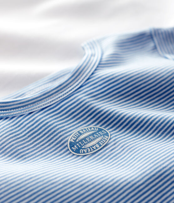 Lote de 2 camisetas de manga corta de mil rayas azules de algodón ecológico de niño variante 1