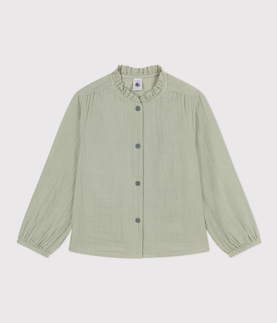 Blusa de gasa de algodón para niña verde HERBIER