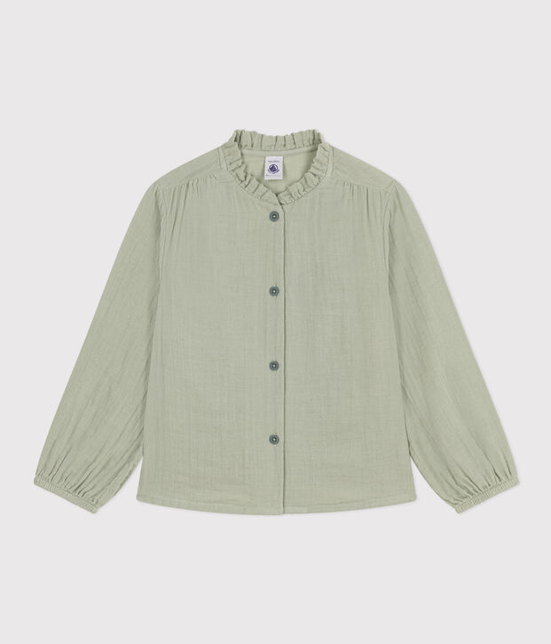 Blusa de gasa de algod&oacute;n para ni&ntilde;a verde