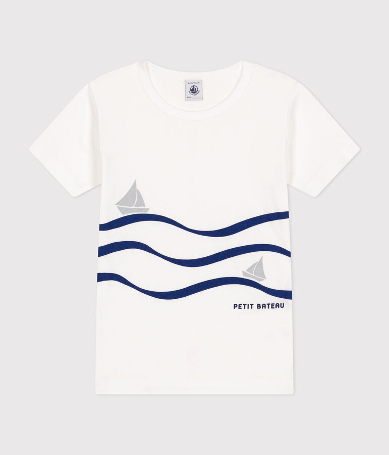 Camiseta infantil de manga corta de algod&oacute;n blanco ECUME