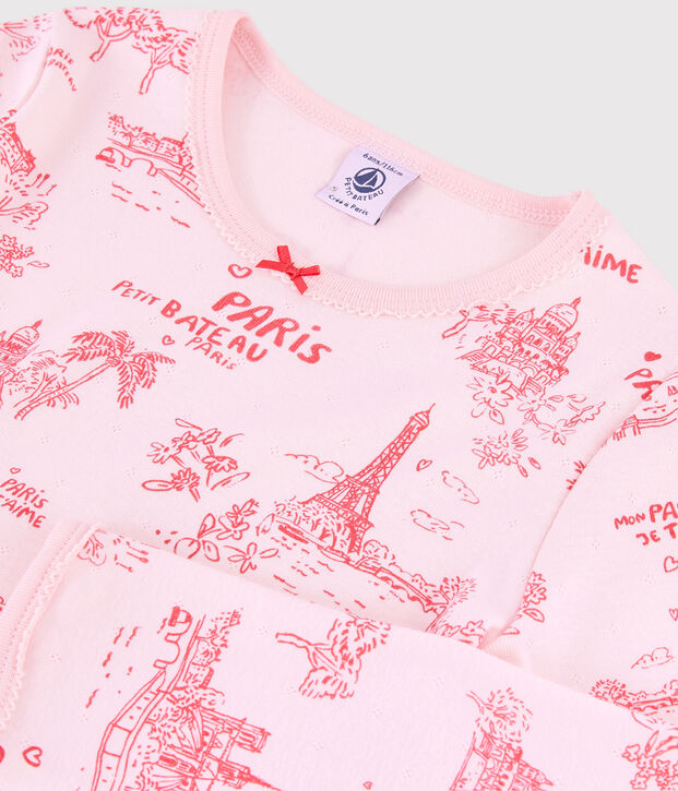 Pijama de tela de Jouy Par&iacute;s de ni&ntilde;a de algod&oacute;n rosa/rosa