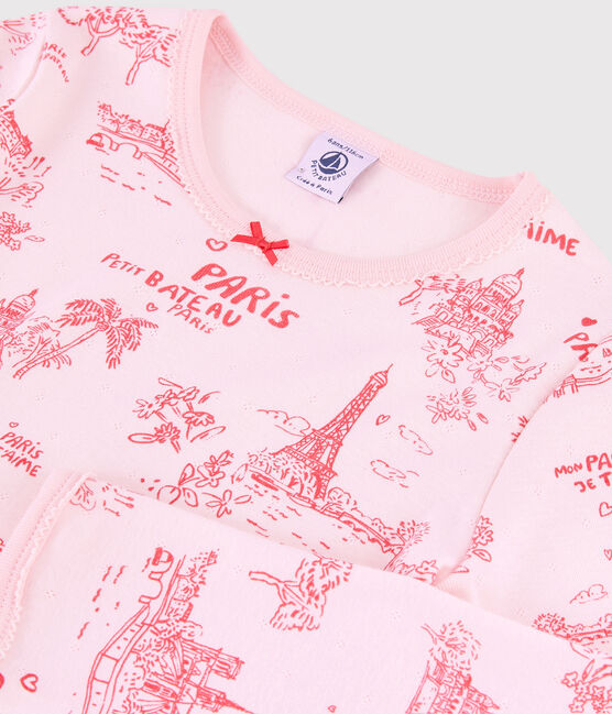 Pijama de tela de Jouy París de niña de algodón rosa FLEUR/rosa GROSEILLER