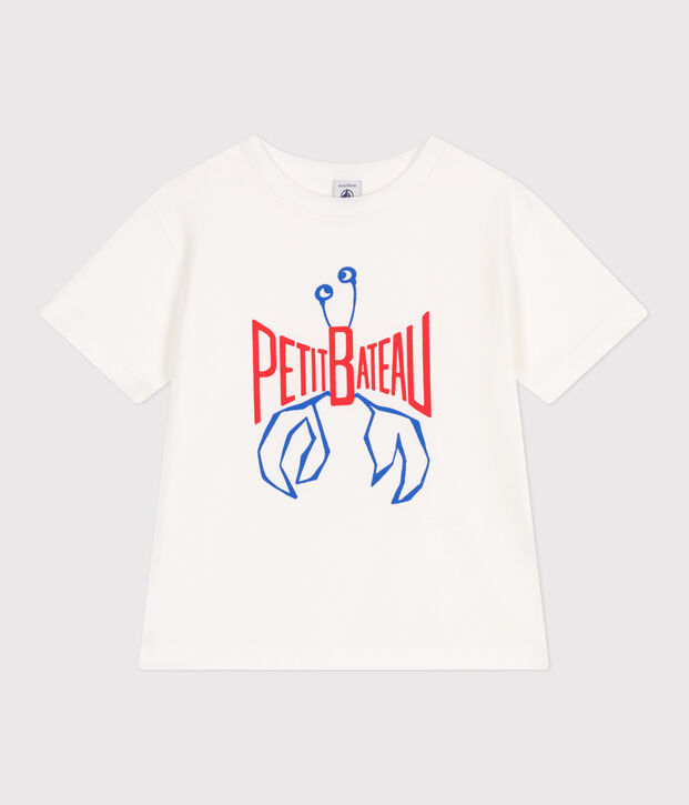 Camiseta infantil de manga corta de algod&oacute;n con estampado blanco