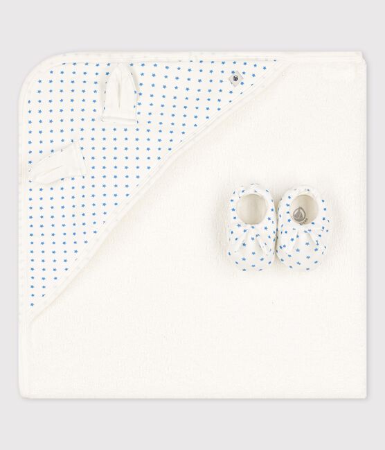 Toalla de baño de algodón orgánico para bebé blanco MARSHMALLOW/azul BRASIER