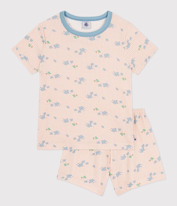 Pijama corto infantil de algod&oacute;n con estampado de elefantes blanco/multicolor