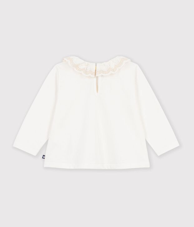 Camiseta lisa de algod&oacute;n de manga larga para beb&eacute; blanco