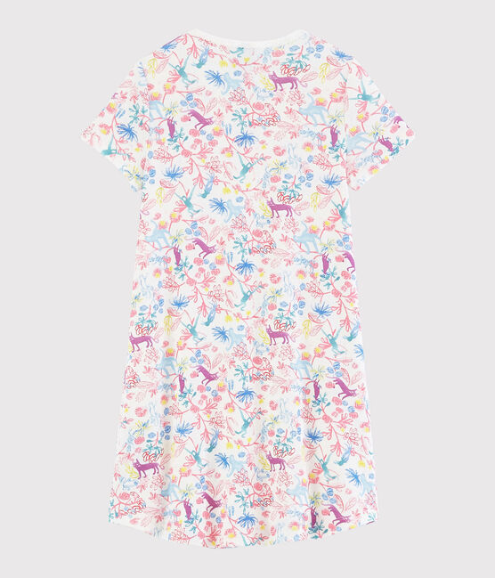 Camisón con estampado de jungla de niña de algodón blanco MARSHMALLOW/blanco MULTICO