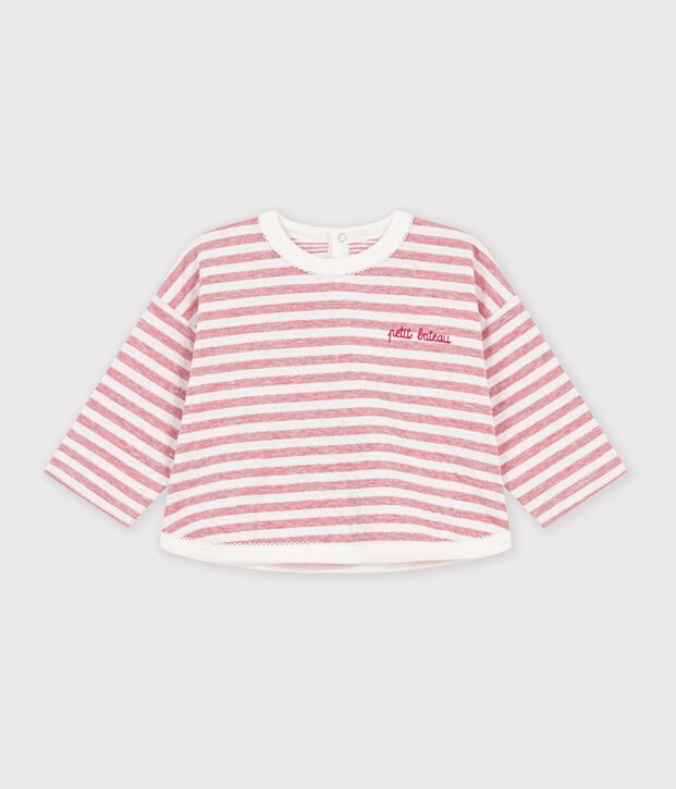Camiseta de manga larga a rayas de algod&oacute;n para beb&eacute; rosa/crudo