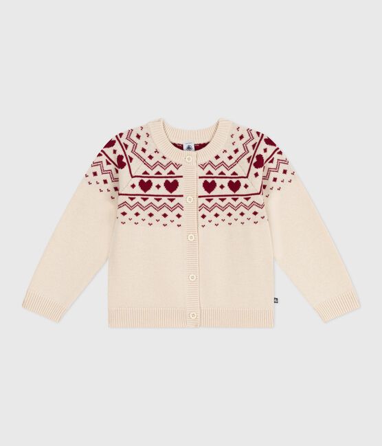 Cárdigan infantil de lana y algodón con estampado jacquard crudo AVALANCHE/ AMARANTE