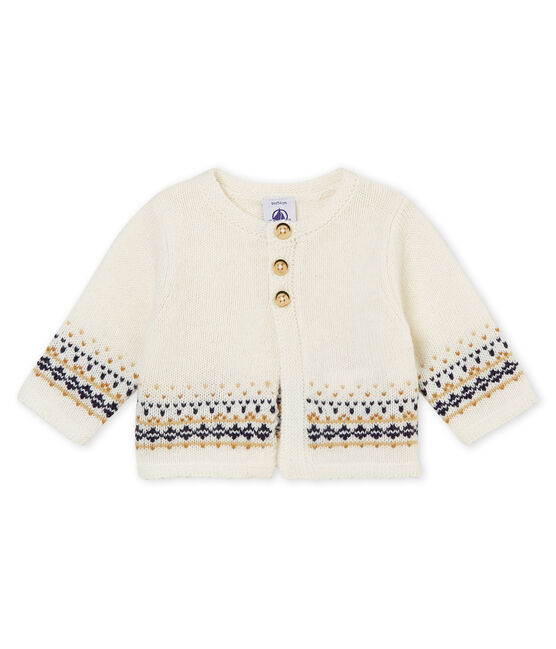 Cárdigan de punto Jacquard para bebé niño blanco MARSHMALLOW