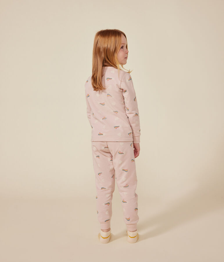 Pijama infantil de felpa cepillada con estampado de estrellas y corazones rosa SALINE/blanco MULTICO