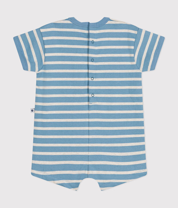 Mono corto de jersey grueso con rayas marineras para beb&eacute; azul/beige