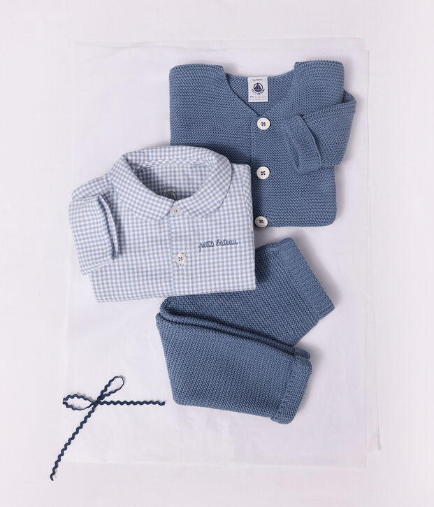 Conjunto para beb&eacute; de algod&oacute;n con bordado en el pecho y estampado vichy multicolor