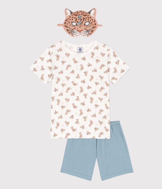 Pijama de algodón con máscara de niño/niña blanco MARSHMALLOW/blanco MULTICO