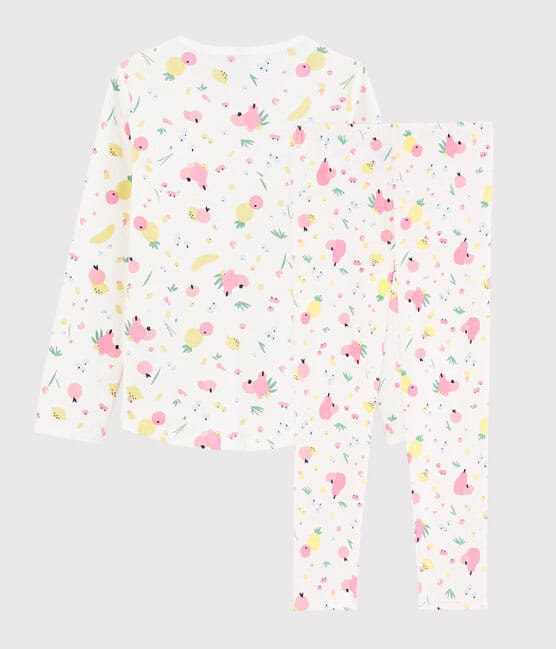 Pijama con estampado de frutas de verano de niña de algodón ecológico blanco MARSHMALLOW/blanco MULTICO