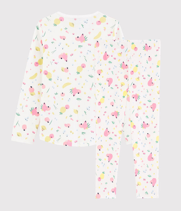 Pijama con estampado de frutas de verano de ni&ntilde;a de algod&oacute;n ecol&oacute;gico blanco/multicolor