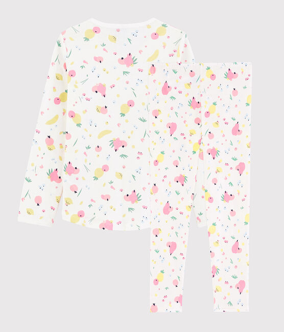 Pijama con estampado de frutas de verano de niña de algodón ecológico blanco MARSHMALLOW/blanco MULTICO