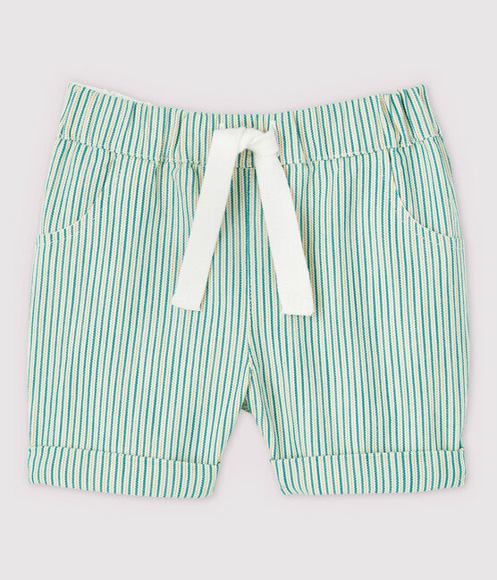 Pantalón corto de sarga irresistible de bebé niño blanco MARSHMALLOW/verde GAZON