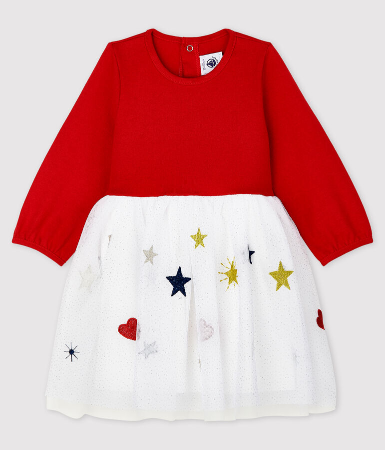 Vestido de manga larga para beb&eacute; ni&ntilde;a rojo TERKUIT/blanco MULTICO