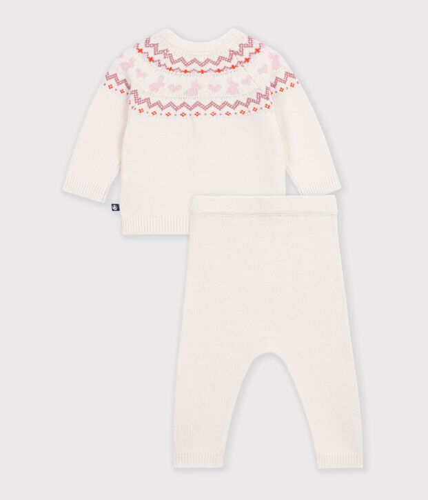 Conjunto de punto tricotado con estampado jacquard para beb&eacute; crudo/rosa