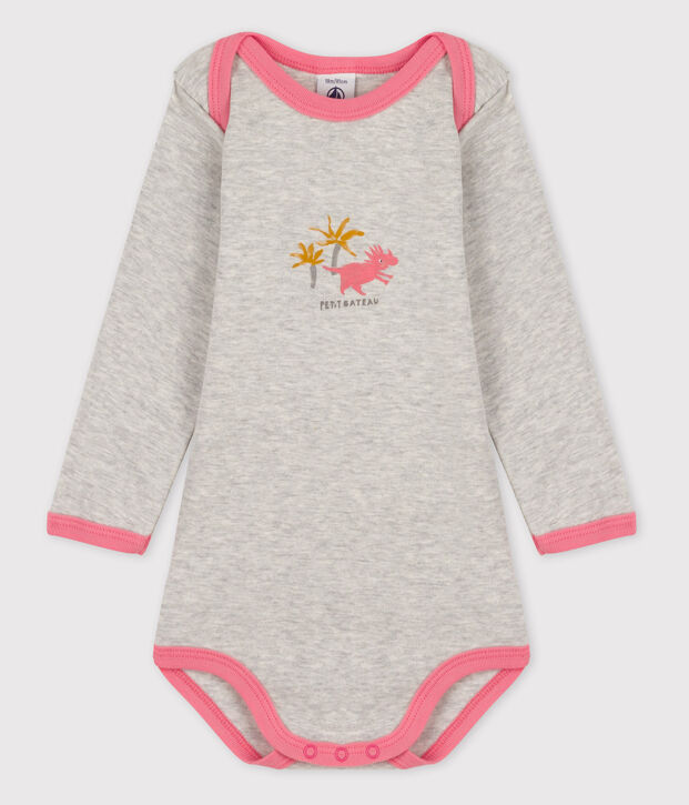Bodi de manga larga de beb&eacute; ni&ntilde;a gris/rosa