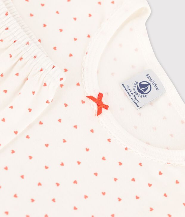 Pijama de corazoncitos de algod&oacute;n de ni&ntilde;a blanco/rosa