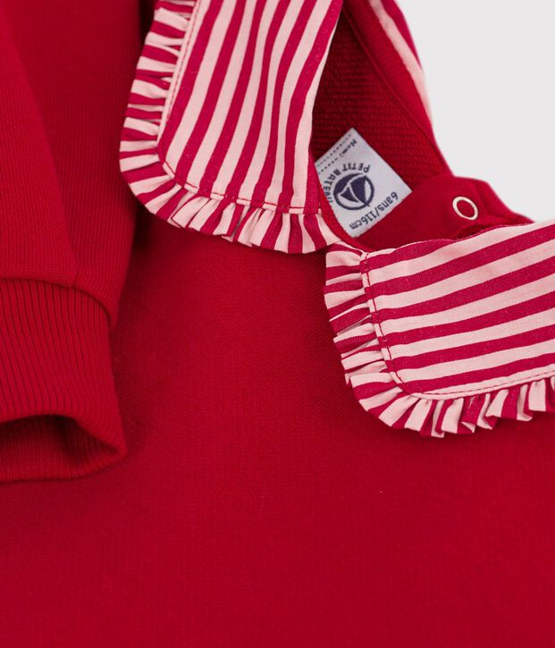 Sudadera infantil lisa de algod&oacute;n con cuello rojo
