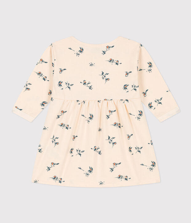 Vestido de manga larga de punto jersey de beb&eacute; crudo/multicolor