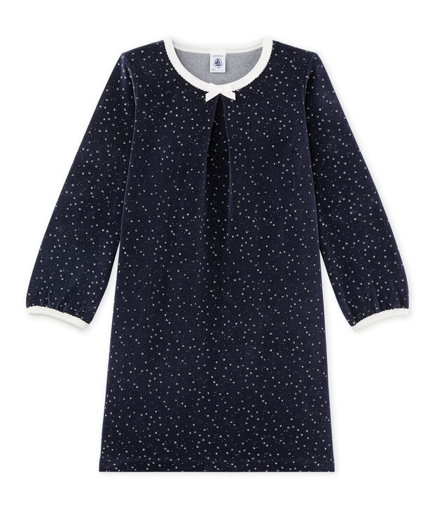 Chemise de nuit fille en bouclette velours azul/gris