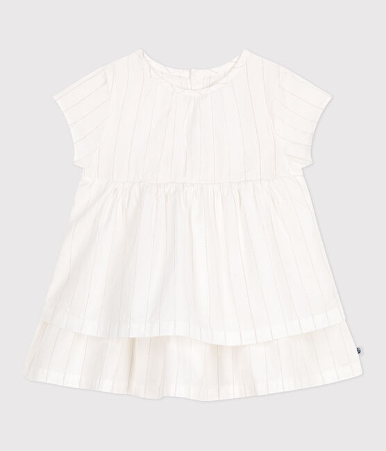 Vestido de ceremonia de manga corta de algodón ligero para bebé blanco ECUME/ ARGENT