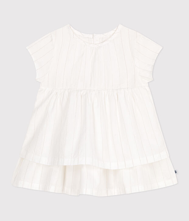 Vestido de ceremonia de manga corta de algod&oacute;n ligero para beb&eacute; blanco/gris