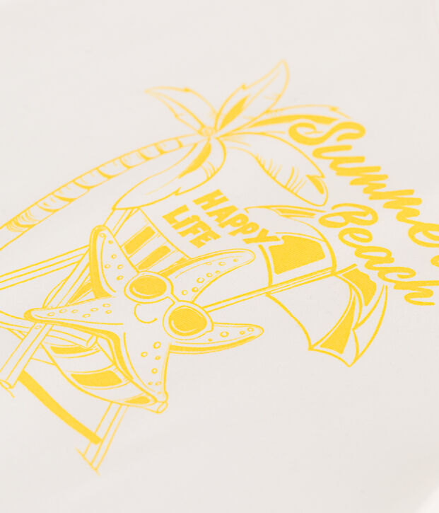 Camiseta infantil de manga corta de algod&oacute;n con estampado blanco/amarillo