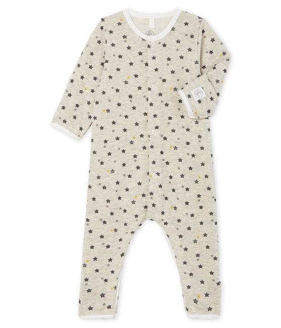 Buzo de bebé largo de lana y algodón beige MONTELIMAR/blanco MULTICO