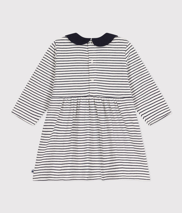 Vestido de manga larga de t&uacute;bico de beb&eacute; blanco/azul