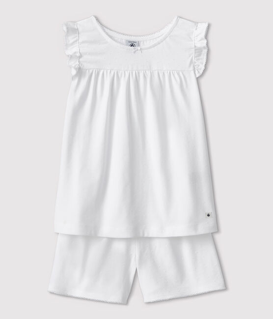 Pijama corto blanco de algodón fino de niña blanco ECUME