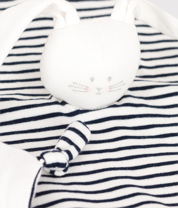 Doudou de conejo marinero de algod&oacute;n org&aacute;nico para beb&eacute; blanco/azul