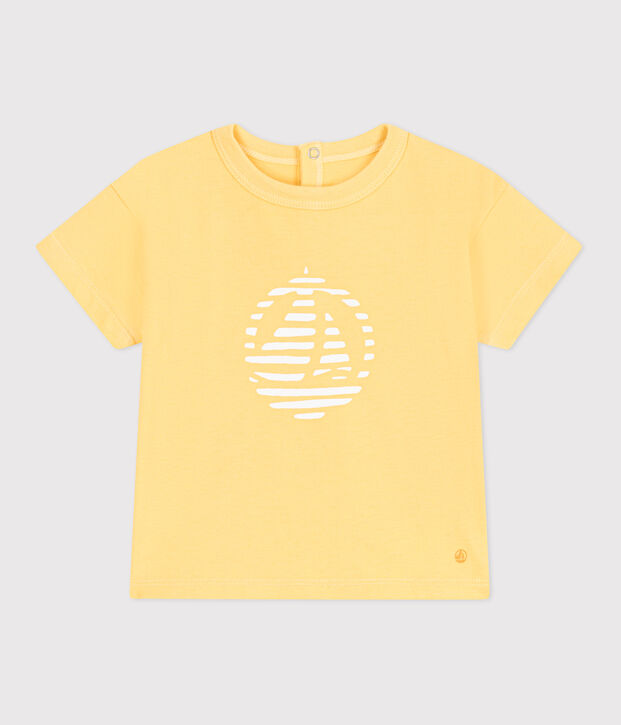 Camiseta lisa de manga corta de algod&oacute;n para beb&eacute; amarillo