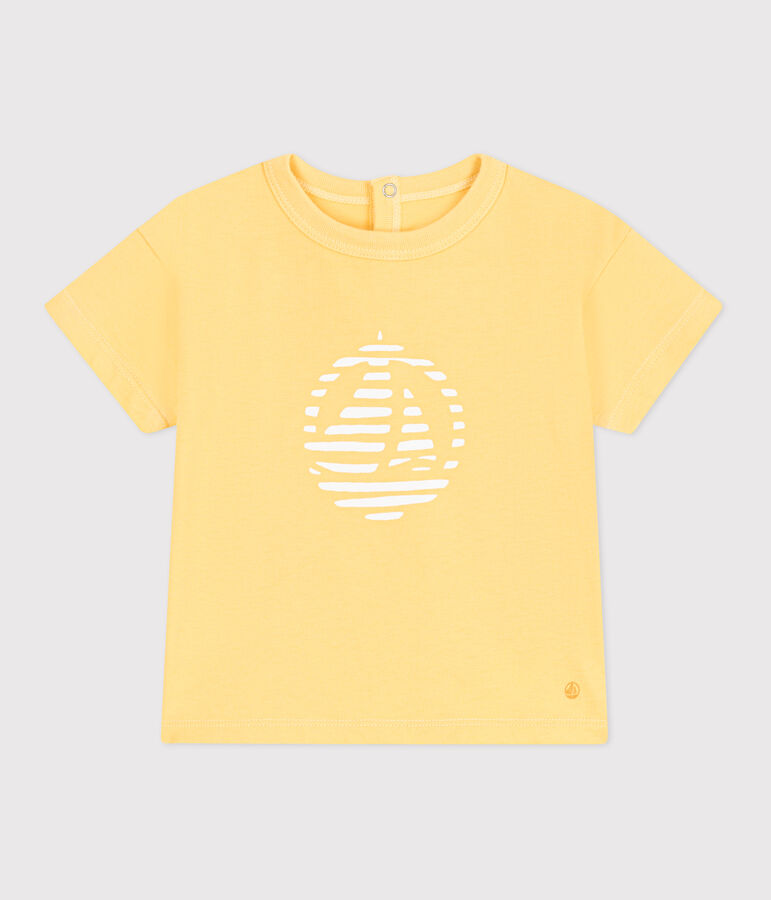 Camiseta lisa de manga corta de algod&oacute;n para beb&eacute; amarillo