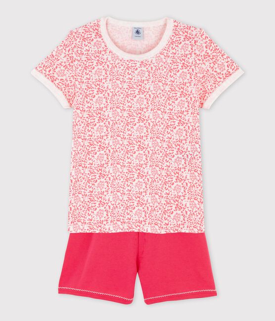 Pijama corto de algodón con estampado de flores de niña blanco MARSHMALLOW/rosa GRETEL