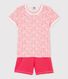 Pijama corto de algodón con estampado de flores de niña