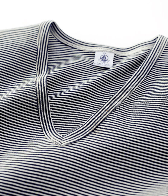 Camiseta ICONICA de algodón con cuello de pico para mujer azul SMOKING/blanco MARSHMALLOW