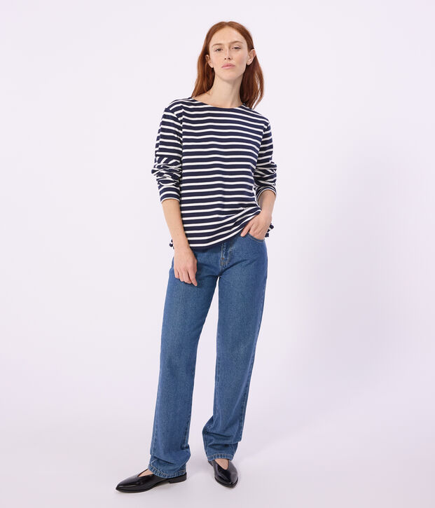 Marinera de algod&oacute;n a rayas para mujer azul/blanco