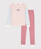 Pijama de algodón milrayas tricolor para mujer blanco MARSHMALLOW/blanco MULTICO