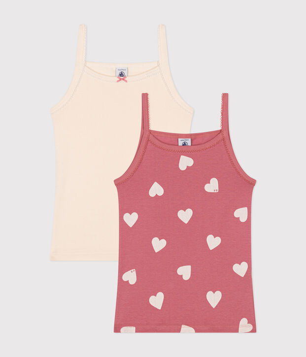 Juego de 2 camisetas infantiles de tirantes finos de algod&oacute;n con coraz&oacute;n multicolor