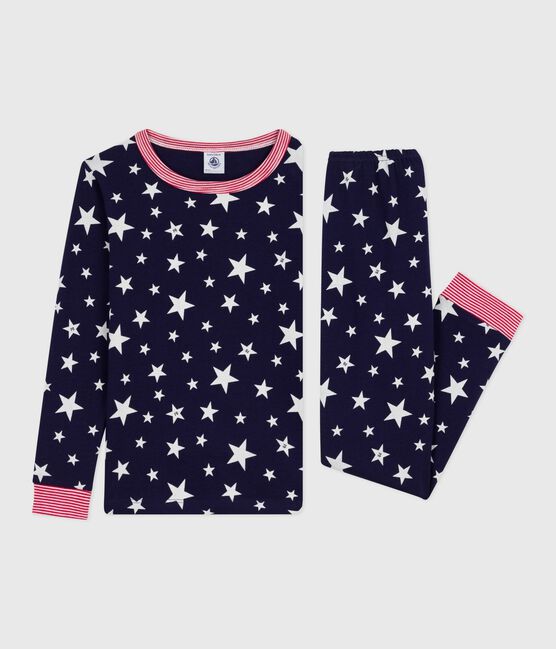 Pijama infantil de algodón con pierna muy ajustada y estampado de estrellas azul SOIR/ MARSHMALLOW
