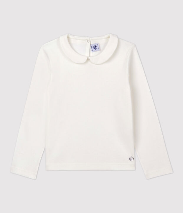 Camiseta de manga larga de algod&oacute;n de ni&ntilde;a blanco