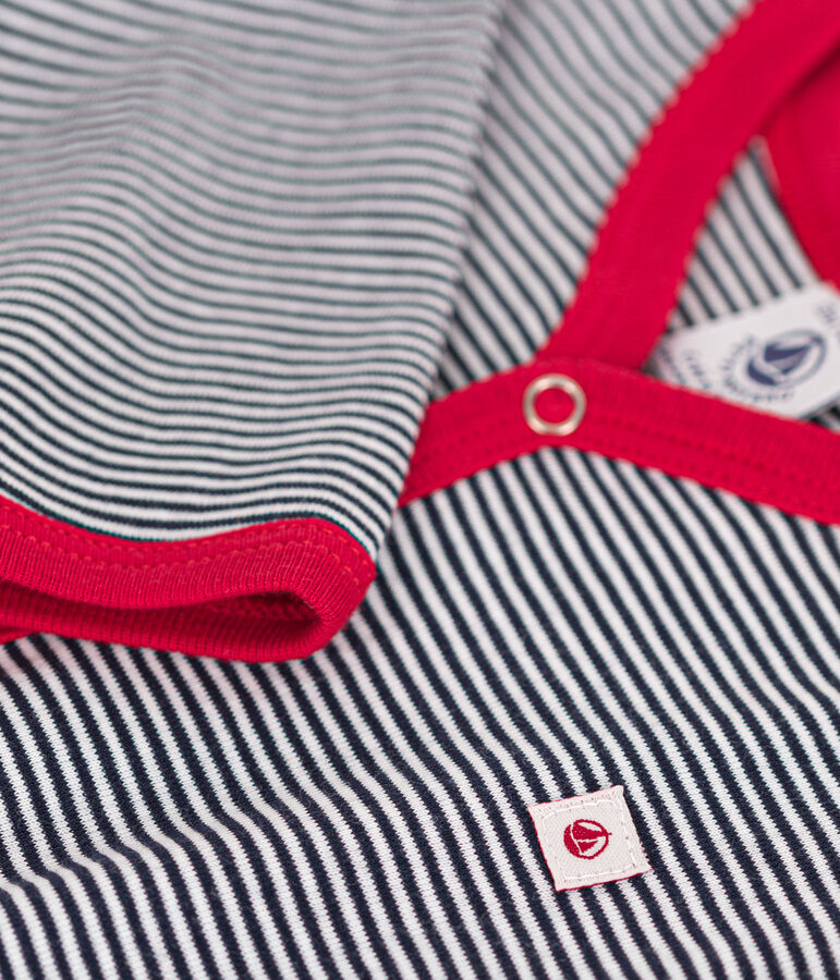 Pijama de beb&eacute; de manga larga de algod&oacute;n azul/blanco