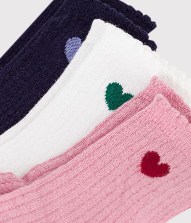 3 pares de calcetines infantiles de algod&oacute;n con estampado de coraz&oacute;n multicolor